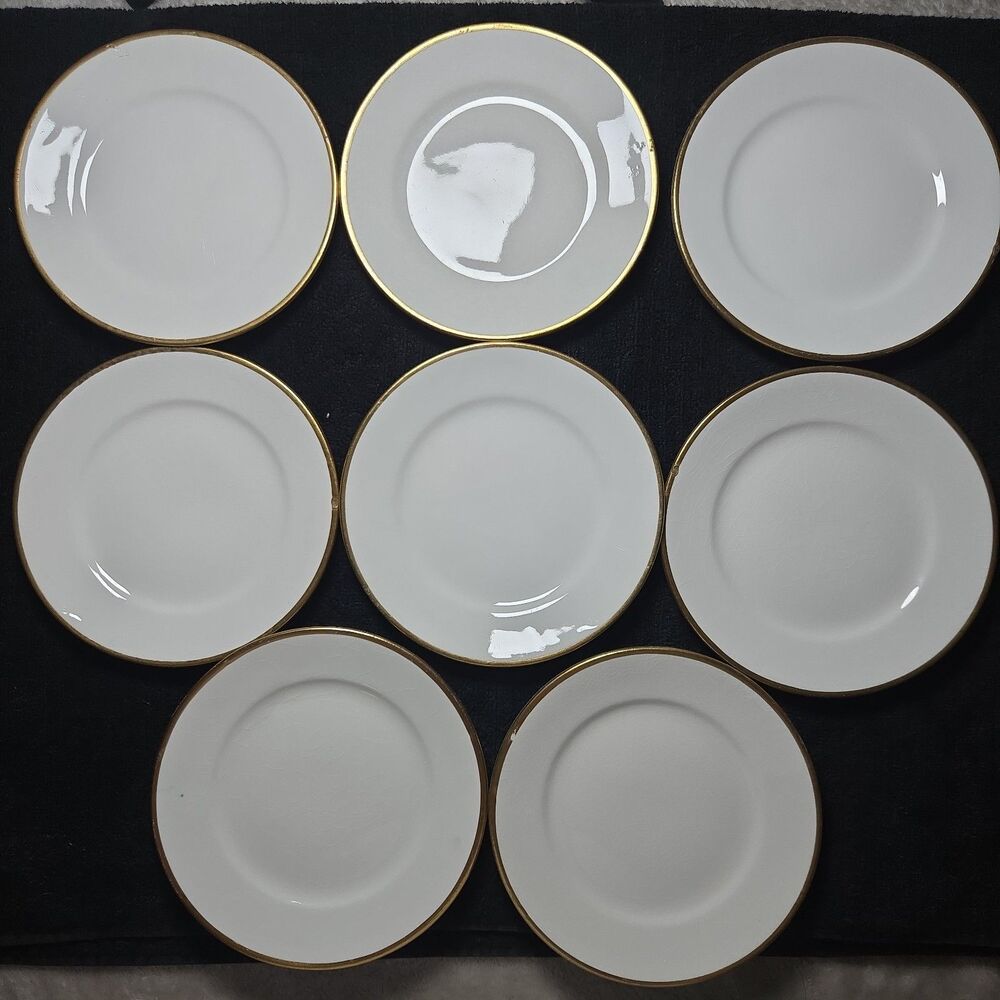 Vintage 1927 Homer Laughlin 18K Gold Trim White Bread Plates 6" Set of 8 Newell